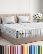 Extra Deep Pocket Split King Sheets - 5 Piece Breathable & Cooling Bed Sheets - Hotel Luxury Bed Sheet Set - Soft, Wrinkle Free & Comfy - Easily Fits Extra Deep Mattresses - Grey Striped Sheets Set