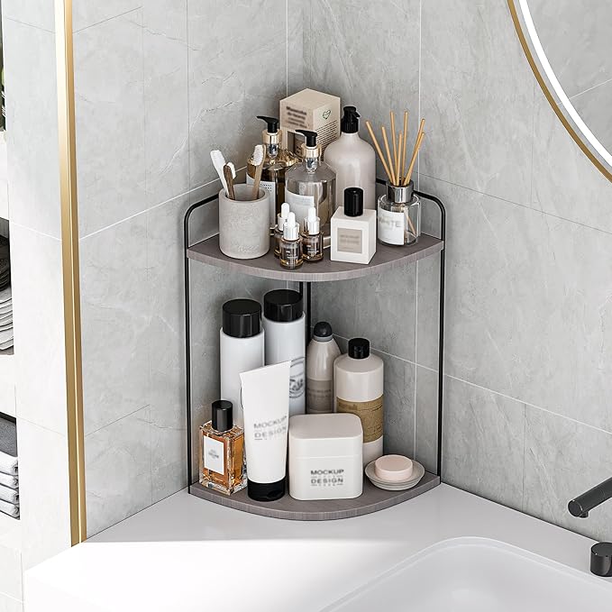 Forest Angle Bathroom Counter Organizer,Countertop Organizer,Vanity Organizers,Bathroom Storage,Bathroom Sink Caddy,Counter Shelf,Corner Counter,Corner Shelves(Black-Grey)