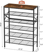 6-Tier Metal Shoe Rack Organizer Shoe Storage for Entryway 18-24 Pairs Narrow Shoe Rack for Closet Heavy-Duty Shoe Rack with Wooden Top Shelf for Garage Rustic Brown