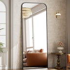 Full Length Mirror 71"x26" Arched Floor Standing Large Mirrors Full Body Mirror with Stand - with Aluminum Frame for Bedroom Living Room, Black