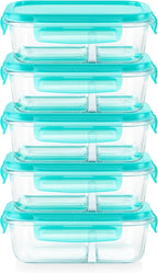 Pyrex Glass MealBox (5-Pack, 2.3 Cup) Divided Compartments with Locking Lids, For Meal Prepping and Portioning, BPA Free Microwave Dishwasher Safe