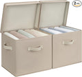 StorageWorks Storage Bins with Lid, Decorative Fabric Storage Bins with Handles, Stackable Closet Organizers for Shelves and Bedroom, Large, Light Brown, 2-Pack