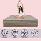 Queen Bed Skirt-Box Spring Cover with 14 Inch Tailored Drop,Wrinkle and Fade Resistant Hotel Wrap Around Bed Skirts,Bed Frame Cover (Horizontal Stripe Light Khaki, Queen)