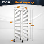 TenUp 20-Tier NSF Aluminum Sheet Pan Rack, Commercial Bakery Cooling & Storage Cart with Wheels, Heavy-Duty Bun Rack – 26" L x 20" W x 69" H