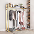 Heavy Duty Gold Clothing Rack with Shelves for Hanging Clothing, Gold Metal Freestanding Garment Rack for Retail Display (59" L)