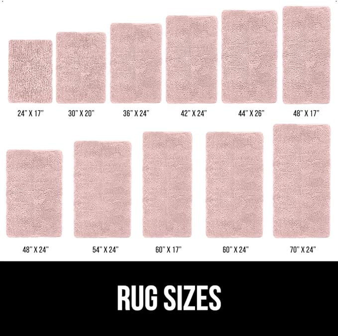 GORILLA GRIP Bath Rug Mat 60x24, Soft Absorbent Chenille, Quick Dry Microfiber Mats, Rubber Backing Washable Shower Floor Rugs, Bathmat Runner, US Designed Bathroom Home Decor Accessories Dusty Rose