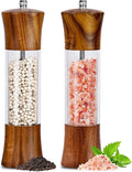 XWXO Acacia Wood Premium Acrylic Salt and Pepper Grinder Set 8 Inches Salt and Pepper Mill Set, Manual Mills- Wooden Shakers with Adjustable Ceramic Core 2 Pack for Kitchen Home Gift