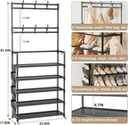 OYREL Shoe Rack 5 Tier Shoe Organizer Storage 15-20 Pairs Shoes Rack for Closet Entrance Shoe Rack Organizer with Hooks and Side Pocket Entryway Shoe Holder Space Saving Free Standing Shoe Racks