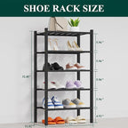 Smiry Small Bamboo Shoe Rack, 5 Tier Free Standing Wooden Shoe Organizer, Stackable Wood Shoe Storage Shelf for Closet, Entryway, 14 Vertical Slats, 2+2+1 Stack Thicker Legs, 17.3"x11"x32.5", Black