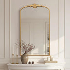 Besdomus Large Vintage Arched Mirror: 24"x42" French Arch Gleaming Gold Antique Wall Mounted Mirror - Traditional Ornate Home Decor for Entryway/Fireplace/Bathroom - Idea for Trendy Fashionistas