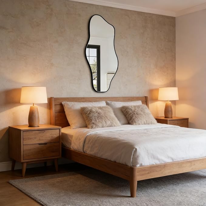 Irregular Frameless Mirror, 35.8"x17.7" Asymmetrical Tempered Glass Mirror, Modern Abstract Wall Mirrors for Living Room Bathroom Bedroom Hallway Entryway, Horizontal or Vertical Hanging