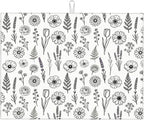 Black and White Floral Aesthetics Dish Drying Mat, for Kitchen Counter Microfiber Absorbent, Dish Draining Mat Extra Large 18"x24"