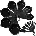 Measuring Cups and Spoons Set 15, Black Dry & Liquid Plastic Measuring Cups and Spoons, Metric & US 7 Measure Cups & 7 Measure Spoons for Kitchen & Baking