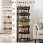 6 Tier Slim Rolling Storage Cart, Narrow Kitchen Storage Cart, Spice Rack Organizer with Wheels, Space Saving Shelf for Living Room, Laundry Room, Bathroom, Narrow Spaces