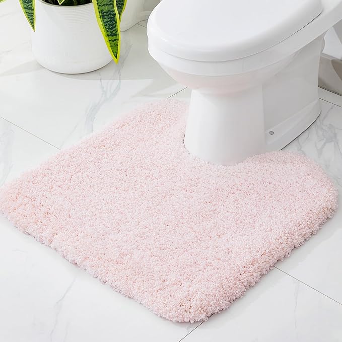 Pink Toilet Rug 22x24 Non Slip Fluffy Toilet Floor Mat U Shaped Washable Bathroom Contour Rug for Toilet Absorbent Thick Toilet Carpet
