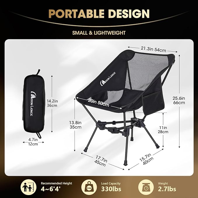 MOON LENCE Portable Camping Chair Backpacking Chair - The 4th Generation Ultralight Folding Chair - Compact, Lightweight Foldable Chairs for Hiking Mountaineering, Beach (Onyx)