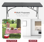 PayLessHere | 6FT Folding Table | Black | Portable Plastic Table with Carry Handle | Waterproof & Foldable Table Design | Steel Frame with Lock | for Events, Camping, Indoor & Outdoor Use