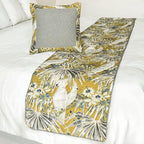The HomeCentric King/Queen/Twin Grey & Yellow Decorative Twin 53"x18" Bed Runner with Pillow Cover, Cockatoo Bird & Quilted Bed Scarf on Cotton Fabric - Cockatoo Love