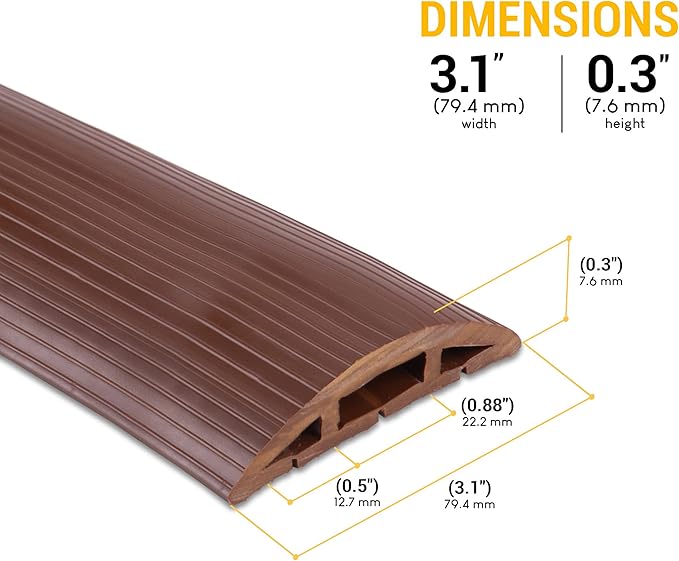 4-Foot Cord Cover - Floor Cable Management Kit for Indoor or Outdoor Use - 3-Channel Cable Raceway for Sidewalks or Walkways by Simple Cord (Brown)
