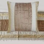 The HomeCentric King/Queen/Twin Beige Designer Queen 74"x18" Bed Runner with Two Pillow Cover, Velvet & Patchwork Bed Scarf on Velvet Fabric - Luxe Velvet Lines