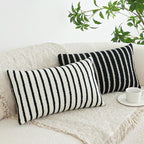 Jonhier Black Striped Lumbar Boho Throw Pillow Cover, Modern Boucle Textured Rectangle Pillowcase for Sofa Couch Bed, Neutral Farmhouse Accent Decorative Cushion Cover for Living Room, 12 x 20 inch