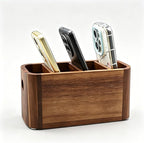 Acacia Wood Remote Control Holder, Walnut Color TV Remote Holder with 4 Adjustable Compartments, Wooden Remote Caddy Organizer for Table, Desk, Nightstand, Living Room, Office
