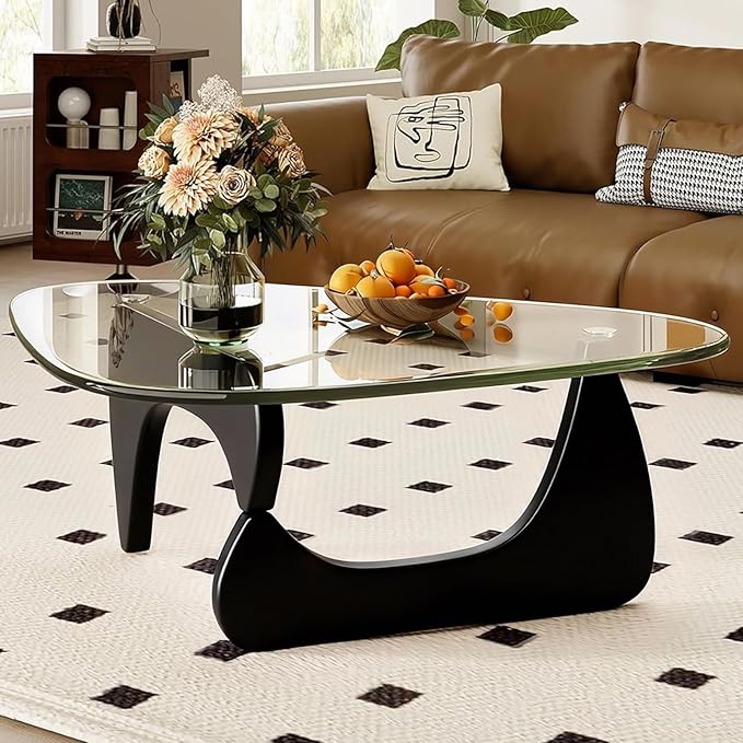 Modern Glass Coffee Table, 44.9"×32.3"×15.8" Triangle Center Table