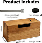 Acacia Wood Cable Management Box, Wooden Cord Hider Organizer for Power Strip, Desk/Floor/TV Wire Storage, Under Desk Cable Organizer for Home Office