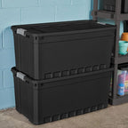 Sterilite 6-Pack Plastic Storage Bins with Lids, Stackable Containers, 50 Gallon, Black