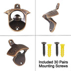 30 PCS Retro Bottle Cap Opener Wall Mounted Stainless, Antique Copper Screw in Wall Beer Bottle Opener Bulk for DIY Cooler Bar