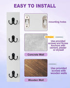 UCEC Vertical Key Holder for Wall with Hooks, Space-Saving Wooden Key Holder Wall Mount Small Organizer for Entryway, Keys, Wallets, and Pet Leashes – White Key Rack for Front Door or Garage Decor