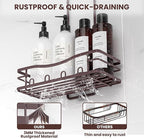 REINHARDT Shower Caddy Hanging, Rustproof Shower Caddy Anti-Swing Shower Organizer No Drilling Showers Racks with Soap Holder Multi Hooks Bathroom Storage for Shampoo Sponge, Bronze