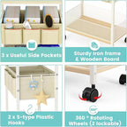2In1 Baby Diaper Caddy & 3-Tier Rolling Cart, Diaper Caddy Organizer Carts with Dividers, Mobile Metal Utility Cart for Nursery Essentials, Detachable Bedside Cart, Large Capacity, White