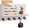Key Holder Wall Mount, Mail Organizer for Wall with 5 Square Rustic Key Hooks Key Shelf Farmhouse Home Decor for Entryway