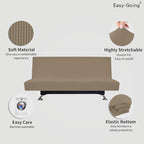 Easy-Going Stretch Futon Slipcover Armless Futon Bed Cover Furniture Protector Without Armrests with Elastic Bottom for Kids, Soft Jacquard Fabric Small Checks (Large, Natural)