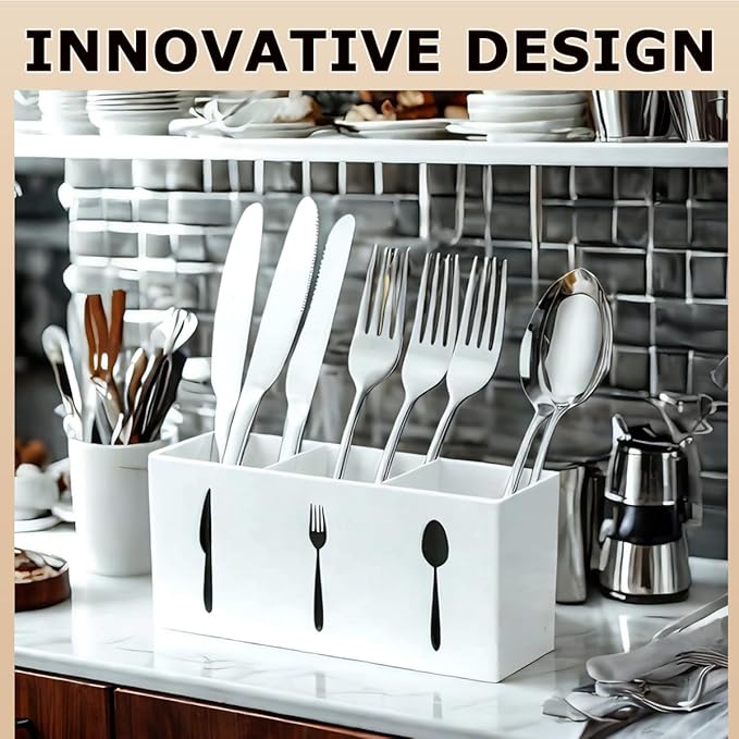 Silverware Organizer Countertop,Acrylic Small Silverware Caddy for Countertop,Knife Fork and Spoon Organizer for Kitchen Storage,Cabinet and Dining Room(White)