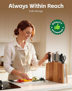 RAVS Universal Knife Block Without Knives, Acacia Wood Universal Knife Holder for Countertop, Kitchen Knife Storage Organizer with Slots for Scissors and Sharpening Rod, 22-Slot Large Capacity