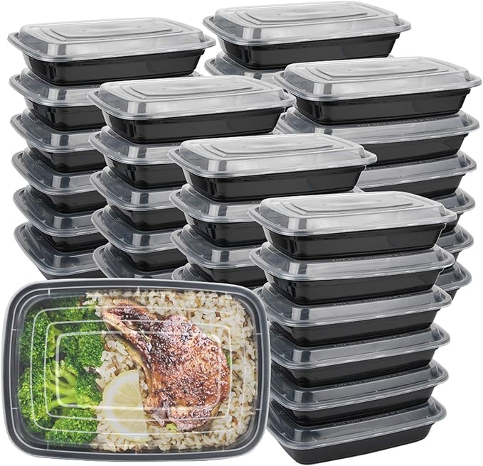Reusable Food Prep Containers, 50-Pack 24 OZ Plastic Containers with Lids For Meal Food Prepping - Durable Food Storage Containers Lunch Boxes- Stackable, Meal Dishwasher Safe