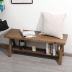 RowyPoey Solid Wood Bench, 43" Farmhouse Entryway Bench for Living Dining Room, Rustic Storage Bench Seat for Indoors, Natural