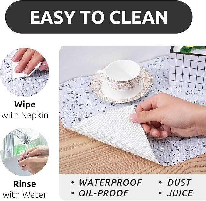 RAY STAR 18X96 Inch Shelf Liner for Kitchen Cabinets, Non-Adhesive Cabinet Liner Washable, PVC Drawer Liner for Dresser Non-Slip Bathroom (Stone)(4 Roll)