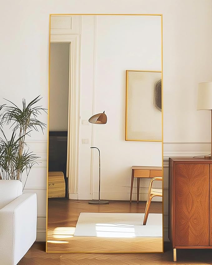 Antok Full Length Mirror, 71"x32" Floor Mirror, Floor Standing Freestanding Full Body Mirror with Stand for Bedroom, Hanging Mounted for Living Room Cloakroom, Gold