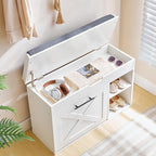 HOOBRO Shoe Storage Bench with Cushion, Modern Entryway Bench with Flip Drawer and Hidden Top Compartment, Shoe Cabinet with Seat and Adjustable Shelves for Hallway, 31.5" L, White and Gray, WG55HX01