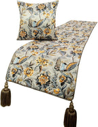 The HomeCentric King/Queen/Twin Grey & Yellow Decorative Full 68"x18" Bed Runner Without Pillow Cover, Peacock, Quilted & Tassels Bed Scarf on Satin Fabric - Peacock Swag