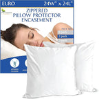 Euro Size Pillow Protectors (Set of 2) - European Square 24x24 Pillow Covers Waterproof Hypoallergenic Dust Proof Zippered Encasement