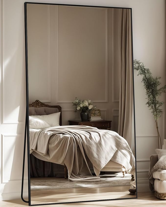Antok Full Length Mirror, 81"x41" Floor Mirror, Floor Standing Freestanding Full Body Mirror with Stand for Bedroom, Hanging Mounted for Living Room Cloakroom, Black