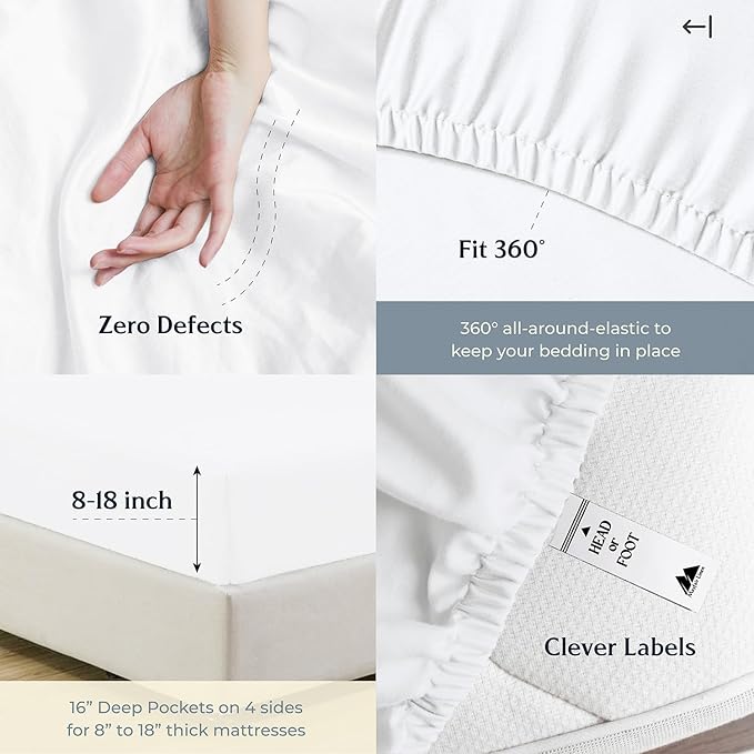 Mayfair Linen 100% Egyptian Cotton 2 Pack Queen Sheet Set - Luxury 500 Thread Count Cotton Sheets Queen Size (8 PC, Ivory), Soft, Cooling, Sateen Weave, 16" Deep Pocket Hotel Quality Bed Sheet Set
