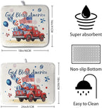 4th of July Drying Mat for Kitchen Counter 16 x 18 US Independence Day Patriotic Truck Dish Drying Mat Polyester American Flag Dish Drainer Mat Super Absorbent Dish Rack Pad for Coffee Bar Sinks