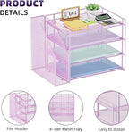 Marbrasse Desk Organizer and Accessories，4-Tier Paper Letter Tray Organizer with File Holder，Desk Accessories & Workspace Desktop Organizers for School Home Office Supplies (Purple)