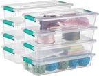 Plastic Storage Containers Clear Craft Storage Bins with Grey Handle,Organizer Box with Durable Lids Stackable Containers for Organizing Craft and Tools (8 Pack-4 Quart Green)