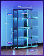 AODK Display Case with RGB Lights, 4-Tier Display Cabinet with Glass Doors and